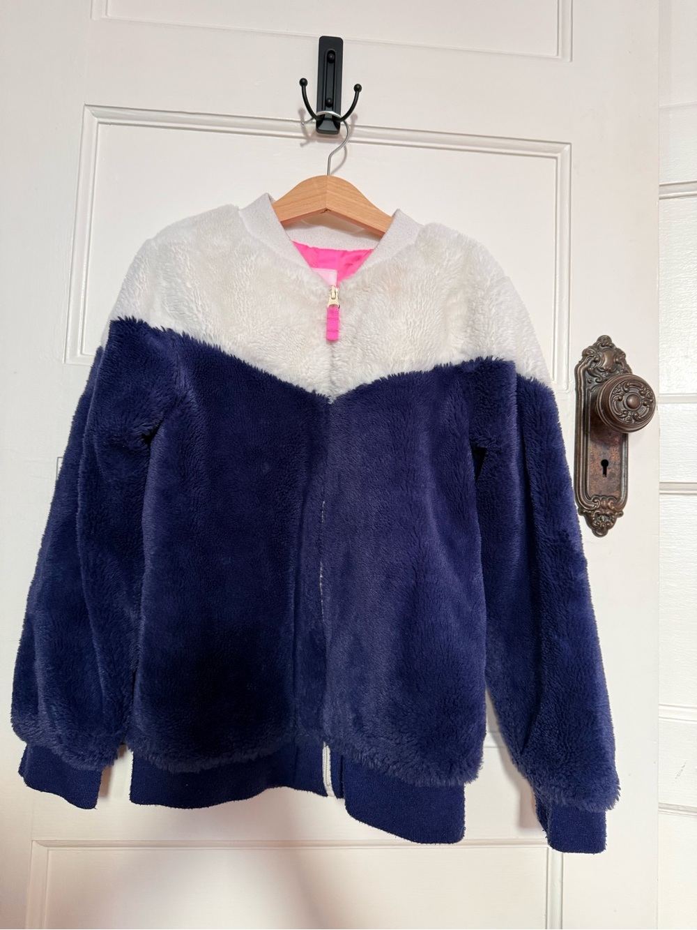 Cat & Jack Colorblock Sherpa Fleece Jacket Girls L 10-12 Blue White Full Zip